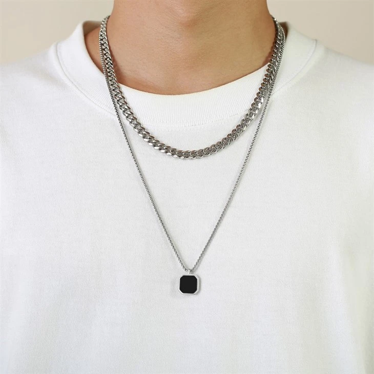 long necklace with square pendant