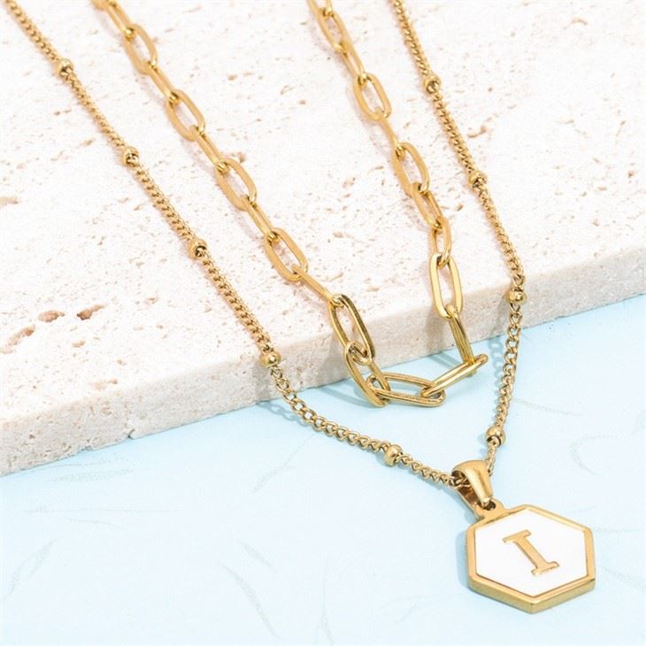 gold chain necklace with letter pendant