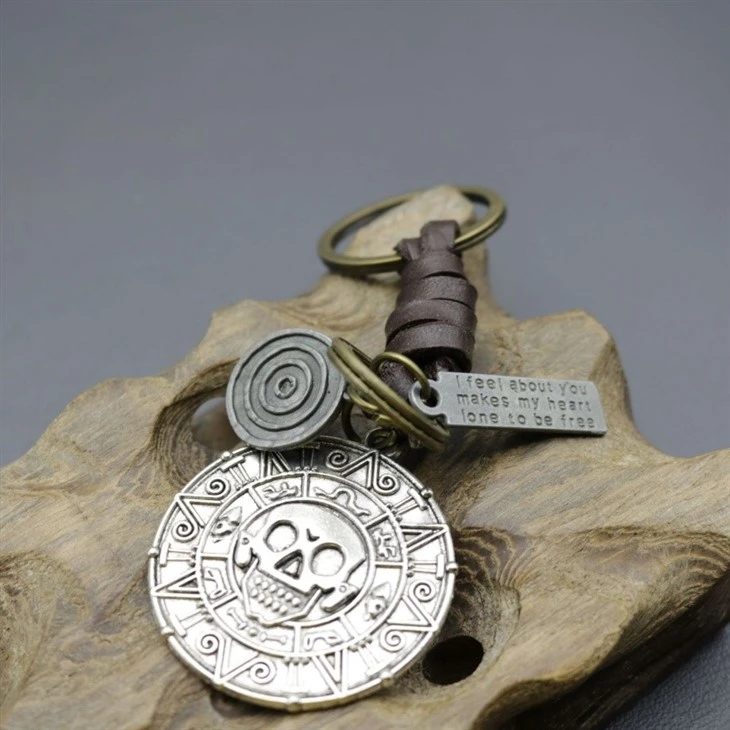 Skull Card Keychain | Braided Leather Vintage Accessory high quality