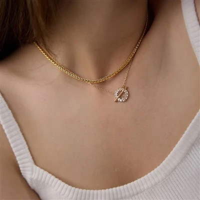 สร้อยคอจี้ CZ ทรงหยดน้ำดีไซน์บาร์กลม